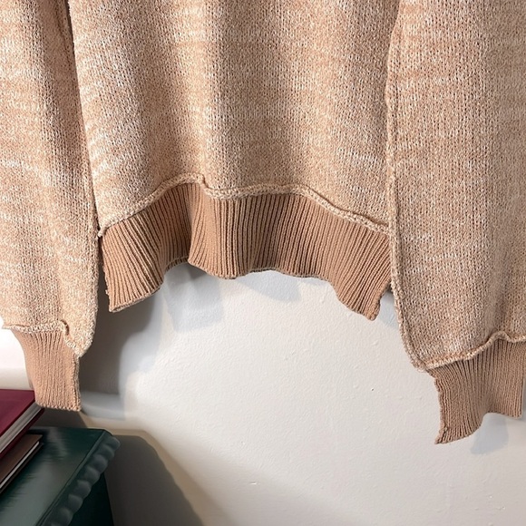 NWT Hem & Thread Cotton Blend Caramel Two Tone Preppy V-Neck Sweater Sz L - Picture 3 of 8